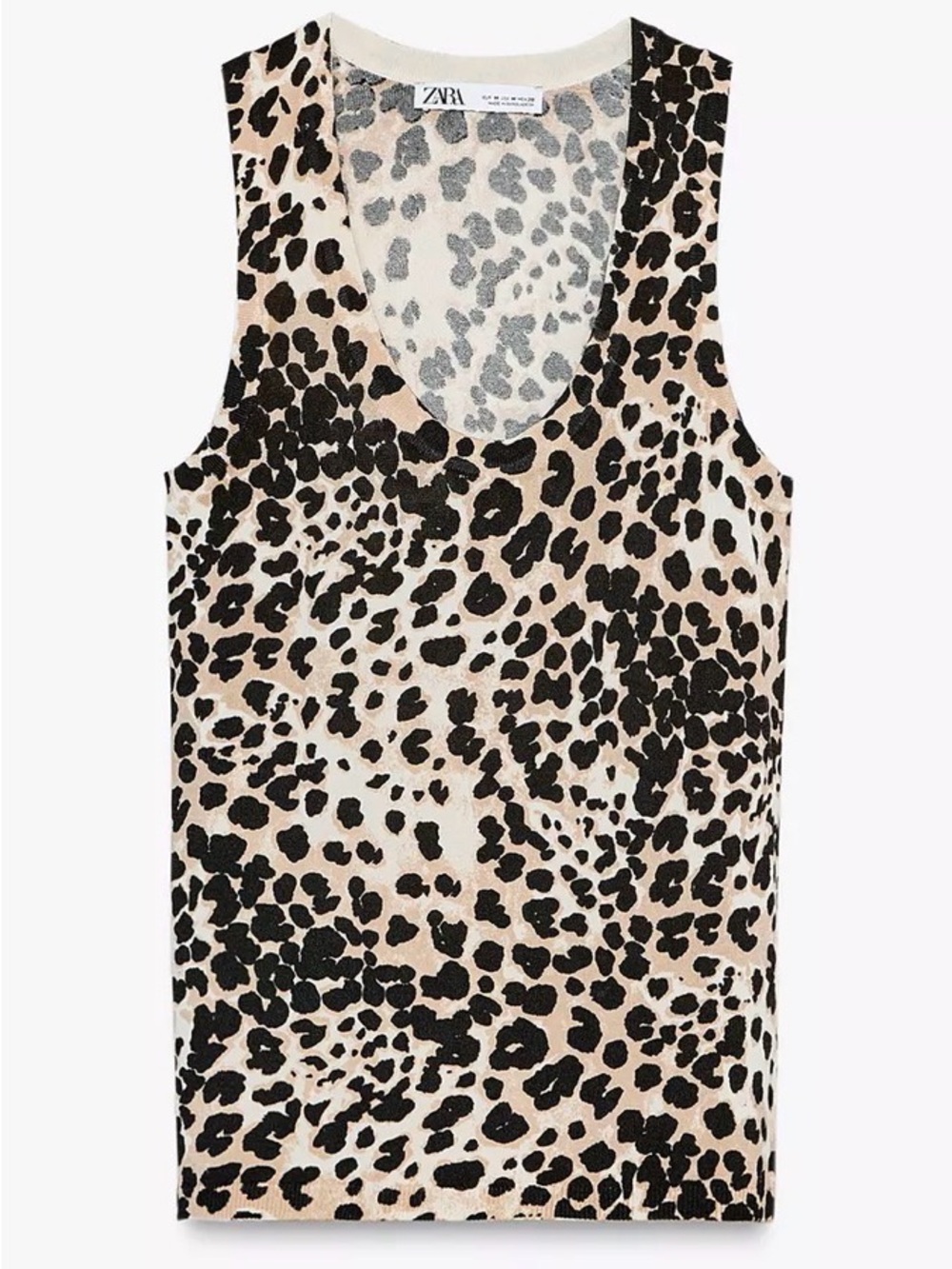 Zara Beige and Black Leopard Print V-Neck Tank Top